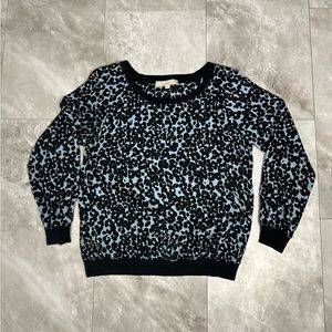Ann Taylor Loft Womens Shirt Size S Animal Print Blue Black Long Sleeves